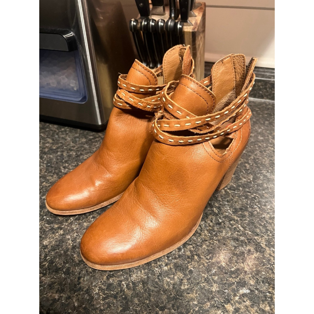 Frye Naomi Pickstitch Ankle Shooties Womens Whiskey Brown Leather Zip Size 10